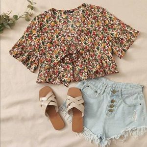 Ruffle tie floral top